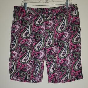 Talbots Pink & Green Paisley Stretch Bermuda Shorts Size 14